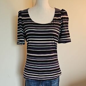 White House Black Market Navy and White Striped Top